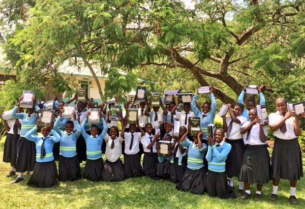 Minziro Sec.School girls with new books